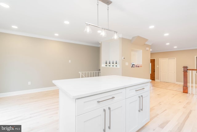1420 Alexander Way, Bensalem, PA 19020 - kitchen with ornamental molding, light wood-type flooring, recessed lighting, baseboards, and a center island