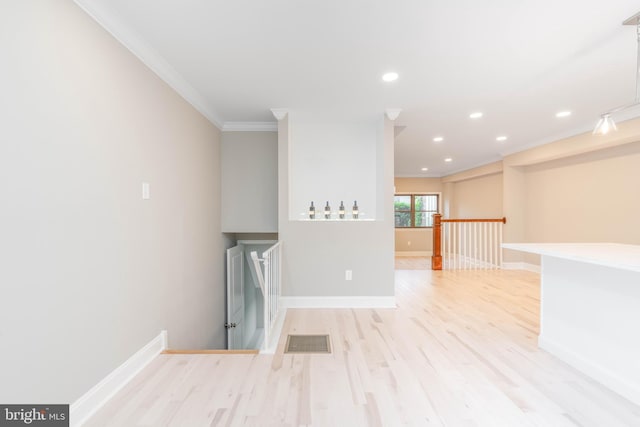 1420 Alexander Way, Bensalem, PA 19020 - unfurnished living room featuring crown molding, light wood finished floors, baseboards, and recessed lighting