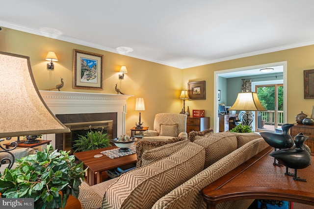 9020 Old Dominion Dr, Mclean, VA 22102 - living area featuring ornamental molding and a glass covered fireplace