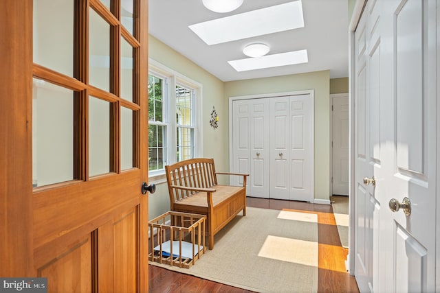 9020 Old Dominion Dr, Mclean, VA 22102 - foyer entrance with a skylight and dark wood-style flooring