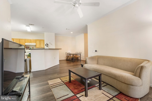 5170 William Colin Ct, Centreville, VA 20120 - living area with ornamental molding, wood finished floors, a ceiling fan, recessed lighting, and baseboards
