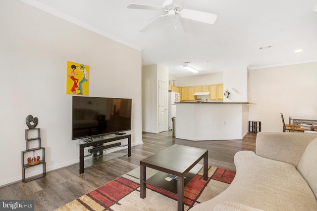 5170 William Colin Ct, Centreville, VA 20120 - living area featuring ornamental molding, wood finished floors, ceiling fan, and baseboards