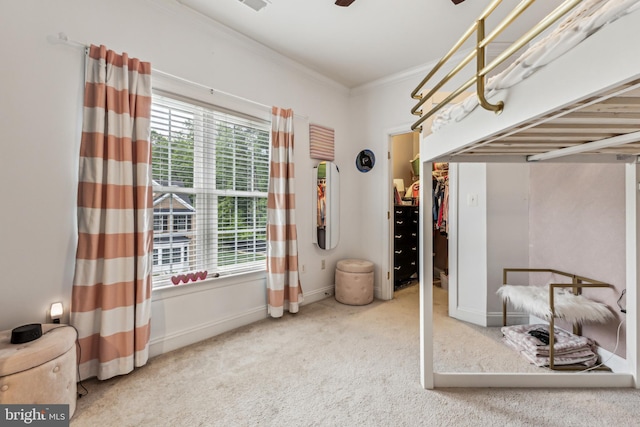 13128 Kahns Rd, Manassas, VA 20112 - carpeted bedroom featuring a walk in closet, crown molding, a closet, and baseboards