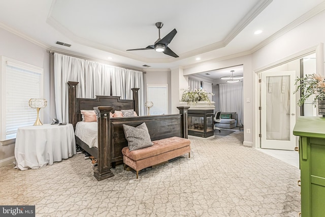 13128 Kahns Rd, Manassas, VA 20112 - bedroom featuring a raised ceiling, ornamental molding, baseboards, and a ceiling fan