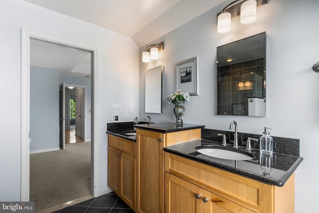 6249 Auburn Leaf Ln, Alexandria, VA 22312 - full bath featuring two vanities, tiled shower, tile patterned floors, and baseboards