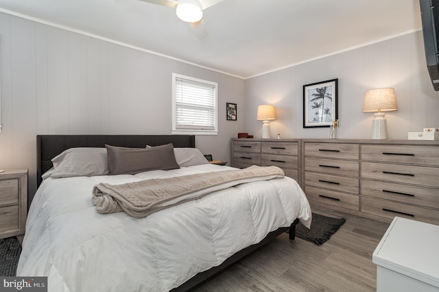 125 S Main St, Mahanoy City, PA 17948 - bedroom with wood finished floors, ornamental molding, and a ceiling fan