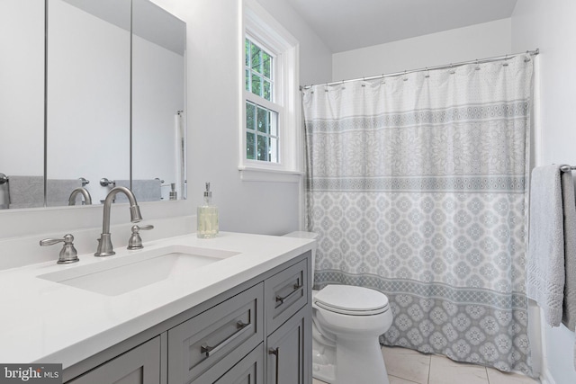 207 Wilshire Ln, Newark, DE 19711 - bathroom with vanity, toilet, tile patterned flooring, and curtained shower