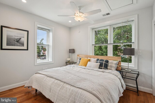300 15th St SE, Washington, DC 20003 - bedroom with baseboards, wood finished floors, recessed lighting, and ceiling fan