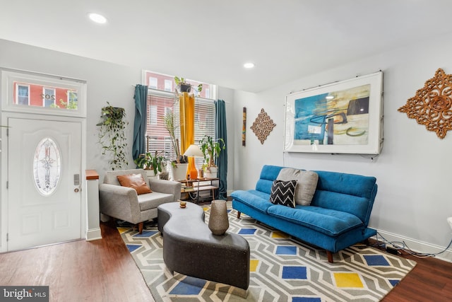 202 E Lafayette Ave, Baltimore, MD 21202 - living room featuring wood finished floors, baseboards, and recessed lighting