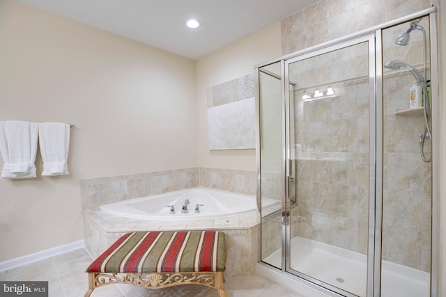 9722 Holmes Pl Unit 307, Manassas Park, VA 20111 - full bathroom featuring a bath, a shower stall, tile patterned flooring, and recessed lighting
