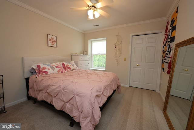 508 Limerick Cir Unit 402, Lutherville Timonium, MD 21093 - bedroom with light colored carpet, crown molding, baseboards, and a ceiling fan