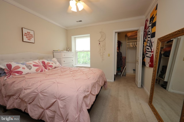 508 Limerick Cir Unit 402, Lutherville Timonium, MD 21093 - bedroom with light colored carpet, crown molding, a walk in closet, baseboards, and a closet