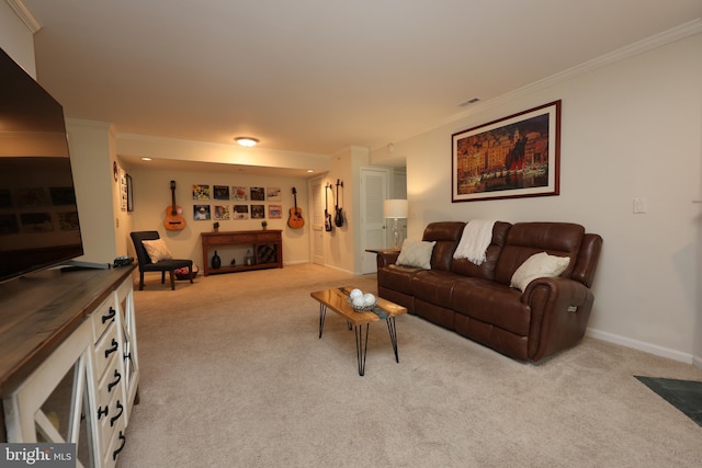 508 Limerick Cir Unit 402, Lutherville Timonium, MD 21093 - living room with ornamental molding, light carpet, and baseboards