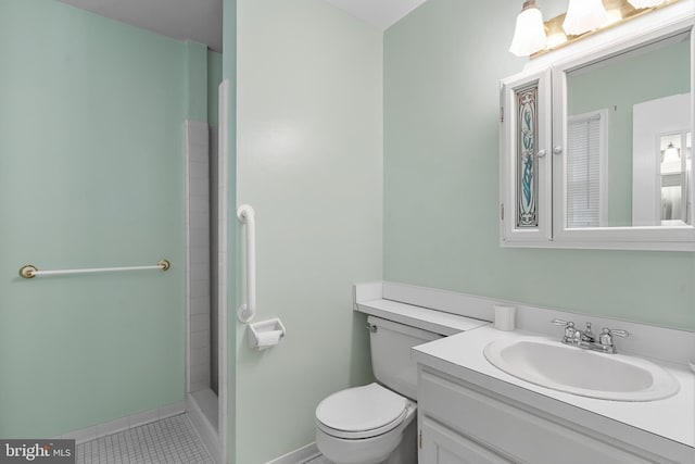 23359 Patuxent View Rd, Lexington Park, MD 20653 - bathroom with vanity, toilet, tile patterned floors, and a tile shower