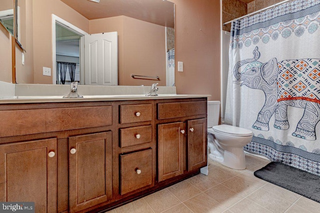 109 Riverwalk Blvd, Burlington, NJ 08016 - bathroom with tile patterned flooring, double vanity, toilet, and a shower with shower curtain
