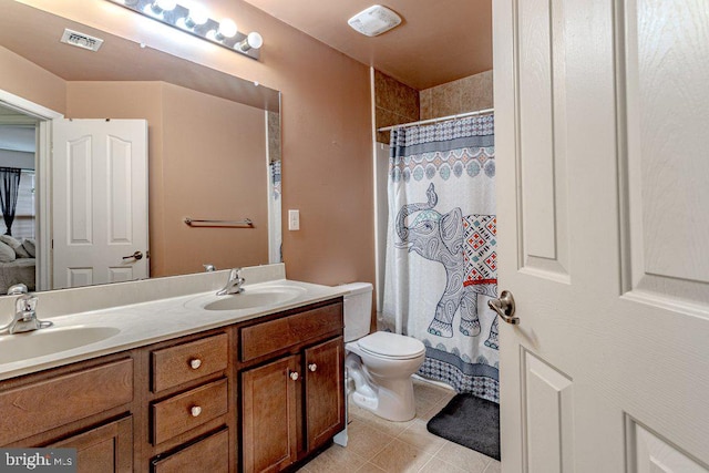 109 Riverwalk Blvd, Burlington, NJ 08016 - bathroom featuring double vanity, toilet, tile patterned floors, and a shower with curtain