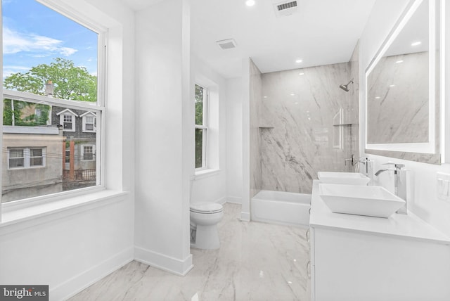 10 W Pomona St, Philadelphia, PA 19144 - full bath with marble tiled flooring, baseboards, toilet, double vanity, and recessed lighting