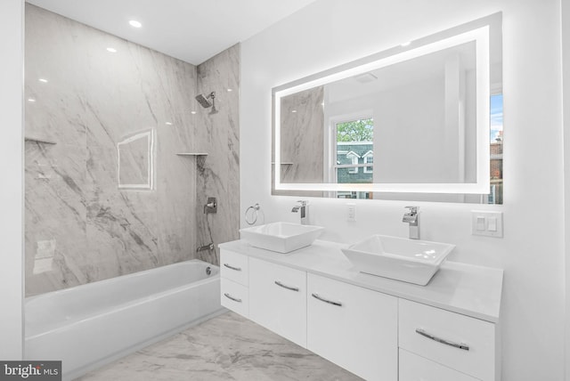 10 W Pomona St, Philadelphia, PA 19144 - full bathroom with marble look tile flooring, washtub / shower combination, and double vanity