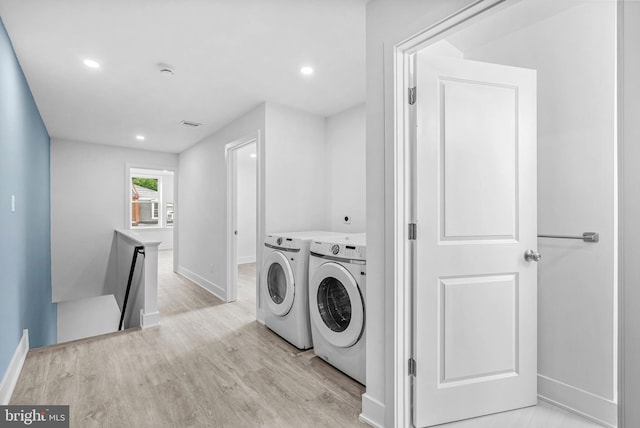 10 W Pomona St, Philadelphia, PA 19144 - laundry room featuring separate washer and dryer, baseboards, light wood-type flooring, and recessed lighting