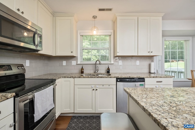 1902 English Oaks Cir N, Charlottesville, VA 22911 - kitchen featuring appliances with stainless steel finishes, a sink, white cabinets, and plenty of natural light