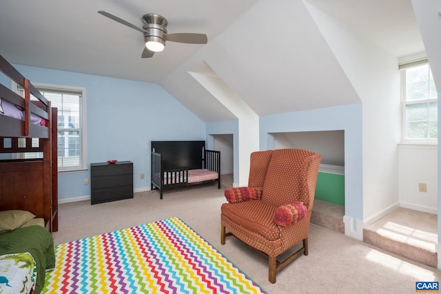1902 English Oaks Cir N, Charlottesville, VA 22911 - bedroom featuring carpet floors, vaulted ceiling, and ceiling fan