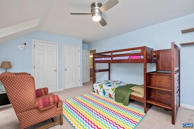 1902 English Oaks Cir N, Charlottesville, VA 22911 - carpeted bedroom with multiple closets, a ceiling fan, and lofted ceiling