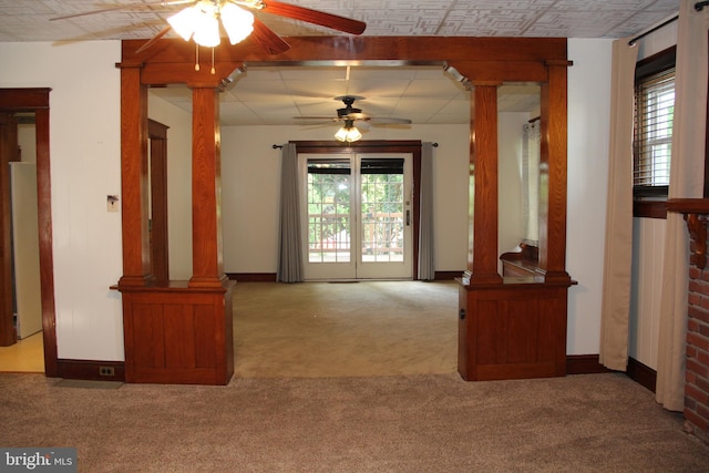 5077 Lincoln Hwy W, Thomasville, PA 17364 - unfurnished room with carpet flooring, decorative columns, ceiling fan, and baseboards