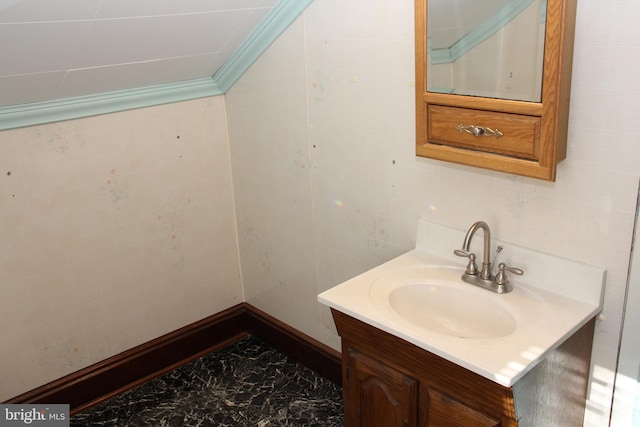 5077 Lincoln Hwy W, Thomasville, PA 17364 - bathroom with marble look tiles, vanity, and tile walls