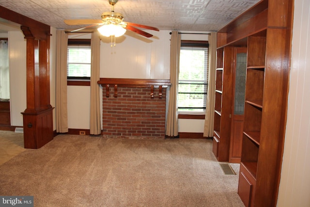 5077 Lincoln Hwy W, Thomasville, PA 17364 - unfurnished living room featuring carpet, plenty of natural light, ceiling fan, an ornate ceiling, and baseboards