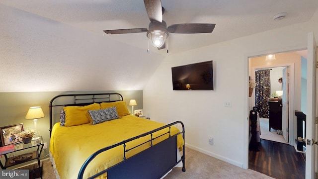 240 Dogwood Dr, Romney, WV 26757 - bedroom featuring vaulted ceiling, carpet flooring, a textured ceiling, baseboards, and a ceiling fan