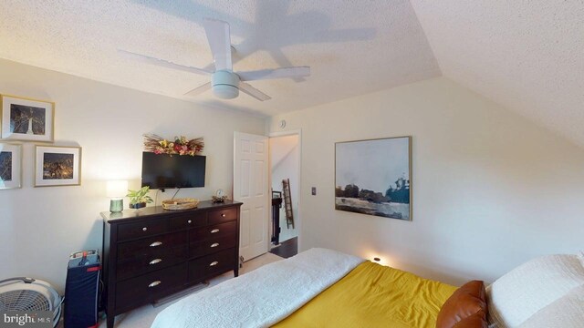 240 Dogwood Dr, Romney, WV 26757 - bedroom featuring a textured ceiling, lofted ceiling, and ceiling fan