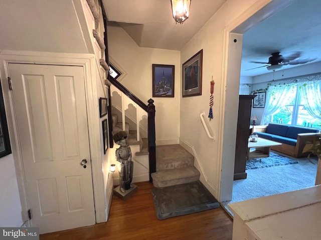 460 Baltimore St, Gettysburg, PA 17325 - entrance foyer featuring stairs, wood finished floors, ceiling fan, and baseboards