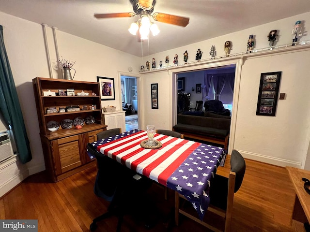 460 Baltimore St, Gettysburg, PA 17325 - dining room featuring ceiling fan, dark wood-style floors, and baseboards