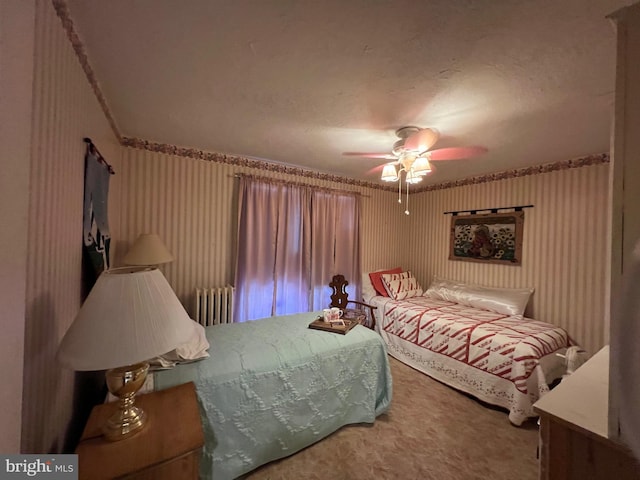 460 Baltimore St, Gettysburg, PA 17325 - carpeted bedroom featuring wallpapered walls, radiator heating unit, and ceiling fan