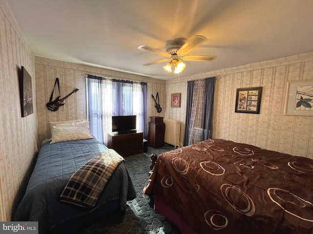 460 Baltimore St, Gettysburg, PA 17325 - bedroom featuring carpet, wallpapered walls, radiator, and a ceiling fan