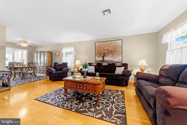 29 Sheffield Pl, Southampton, NJ 08088 - living room featuring wood finished floors and ceiling fan