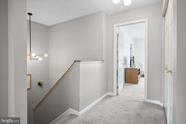 204 Fawn Rdg N, Harrisburg, PA 17110 - corridor with an upstairs landing, carpet flooring, and a chandelier