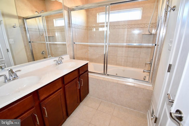 11665 Leesborough Cir, Silver Spring, MD 20902 - full bath with tile patterned floors, tiled shower / bath combo, and double vanity