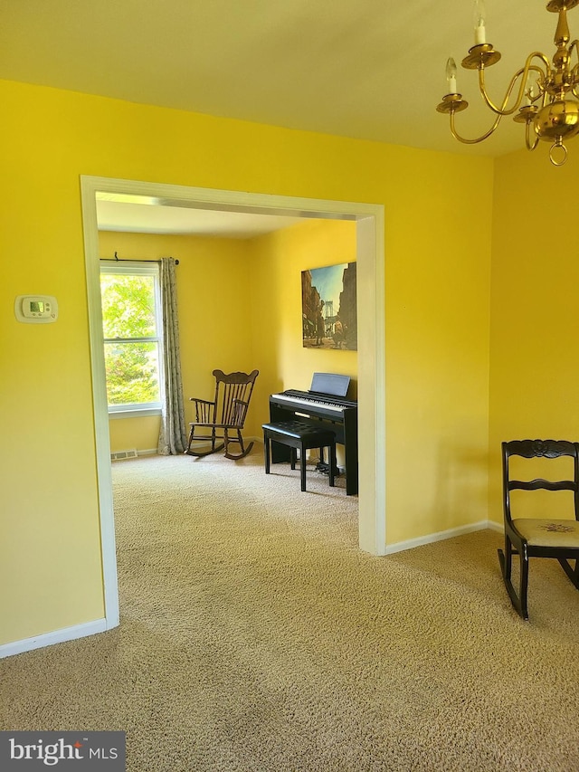 302 Old Lancaster Rd, Devon, PA 19333 - sitting room featuring carpet, a chandelier, and baseboards