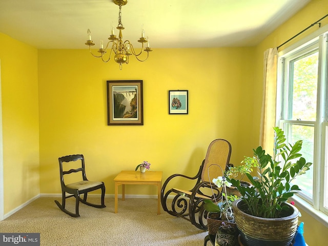 302 Old Lancaster Rd, Devon, PA 19333 - living area with a chandelier, healthy amount of natural light, baseboards, and carpet floors