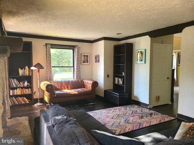 302 Old Lancaster Rd, Devon, PA 19333 - living room featuring hardwood / wood-style floors, a textured ceiling, baseboards, and a textured wall