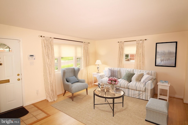 4801 Oxbow Rd, Rockville, MD 20852 - living area with light wood-style flooring, plenty of natural light, and baseboards