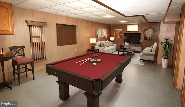 4801 Oxbow Rd, Rockville, MD 20852 - playroom with a drop ceiling, billiards, and wood walls