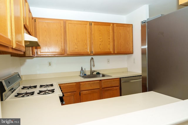 355 Norris Hall Ln Unit 355, Jeffersonville, PA 19403 - kitchen featuring a sink, stainless steel appliances, under cabinet range hood, and light countertops