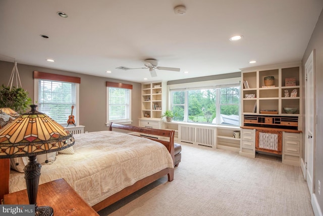 448 Old Dublin Pike, Doylestown, PA 18901 - bedroom with radiator heating unit, recessed lighting, multiple windows, light colored carpet, and a ceiling fan