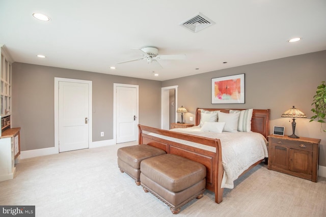 448 Old Dublin Pike, Doylestown, PA 18901 - bedroom featuring recessed lighting, light carpet, baseboards, ceiling fan, and two closets