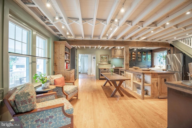 448 Old Dublin Pike, Doylestown, PA 18901 - living area featuring light wood-style floors and beamed ceiling