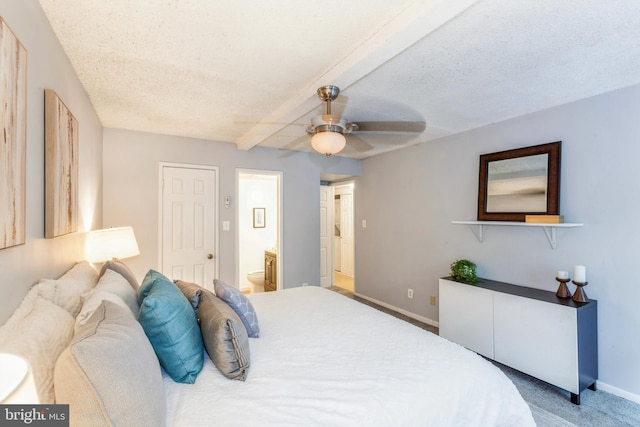 11833 Shire Ct Unit 12C, Reston, VA 20191 - carpeted bedroom with baseboards, ceiling fan, ensuite bathroom, and a textured ceiling