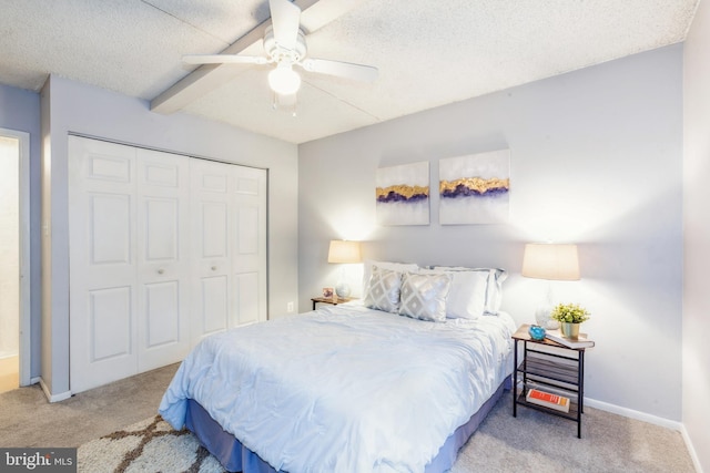 11833 Shire Ct Unit 12C, Reston, VA 20191 - bedroom featuring carpet flooring, a closet, a textured ceiling, baseboards, and ceiling fan