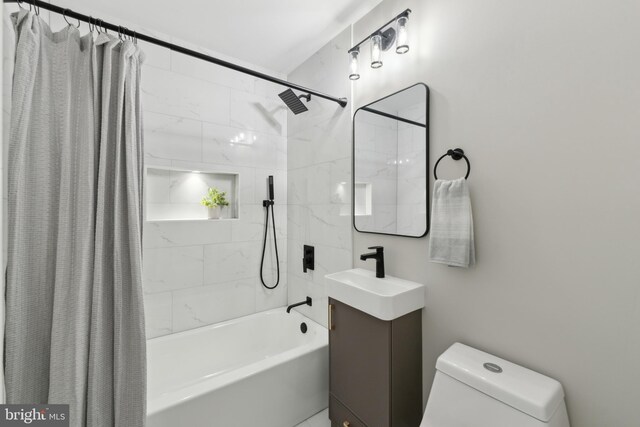 3521 Forestdale Ave, Woodbridge, VA 22193 - bathroom with toilet, shower / bath combination with curtain, and vanity